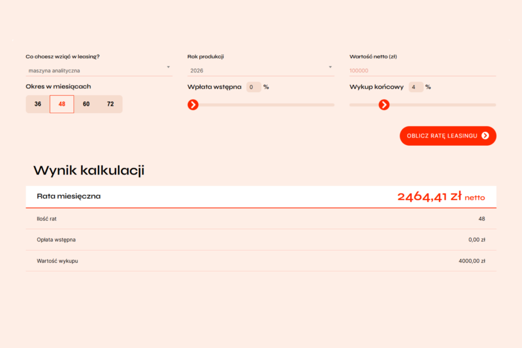 przykład leasing z wpłatą 0%